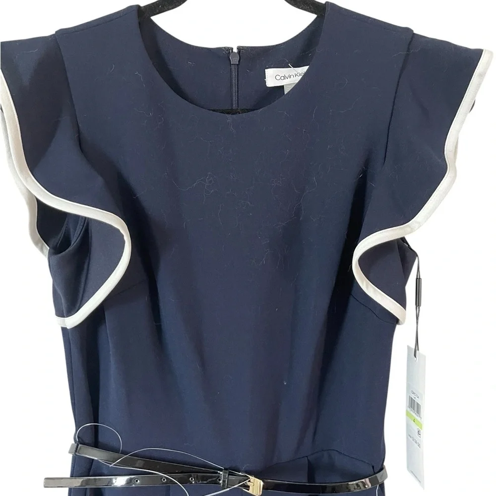 NWT Calvin Klein Navy White Accents Belted Wide Leg Jumpsuit  Women Size 4 - Picture 6 of 9